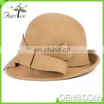 Promotion fashion korea style khaki bowknot felt winter women fascinator wide brim hat