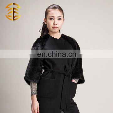 Fashionable modern hand make natural wool coat mink fur jacket