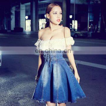 2015 Hot Sexy Lace Fashion Design Dress Denim Skirt Two Pieces Set Dress off Shoulder Wholesale Order photo-3