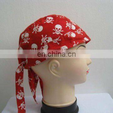 Custom skull printing red cotton pirate hat hip hop bandana cap