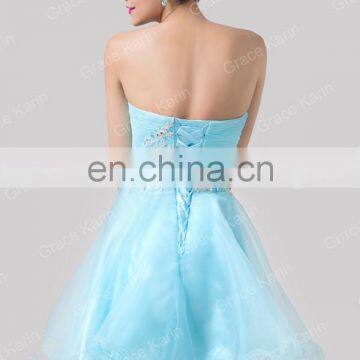 Newest Design of Grace Karin Strapless Short Blue Cocktail Dresses With Shining Rhinestone CL6178