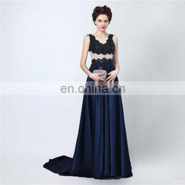 Elegant Modern Satin Jewel Zipper Floor Length Appliqued Sleeveless A Line Custom Made Beaded Evening Dresses