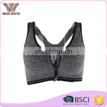 Fitness gray front zipper elastic cheap price high quality sports bra