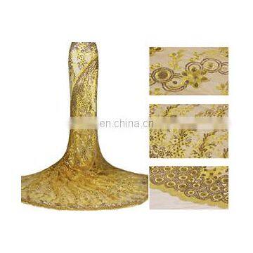 Gold color tulle lace fabric with high quality