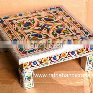 Meenakari Chowki Bajot Silver Finish home Decor