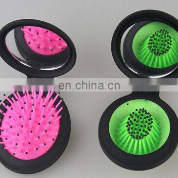 Colorful Mini Portable Folding Health Massage Brush Hairbrush Comb with Mirror