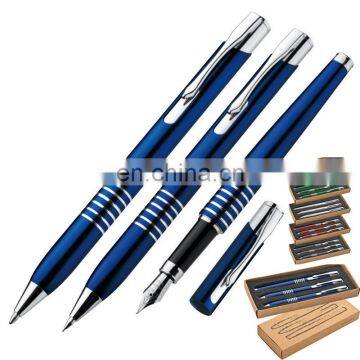 3 in 1metal pens stationery set including ballpen/mechanical pencil/fountain pen with gift box RB170878