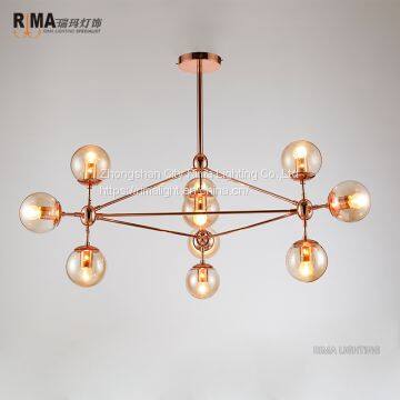 Rima Lighting New Model Indoor Ceiling Fancy Rose Gold Pendant Light With Glass Ball