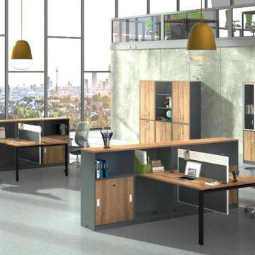 Modern Black 2 Person Office Partition Workstation With Extension photo-2