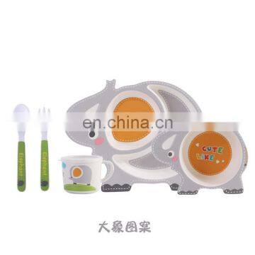 Bamboo Fiber Tableware Set for Children Creative Cartoon Bowl Divided Gift Tableware Elephant Style Bamboo Fiber Tableware