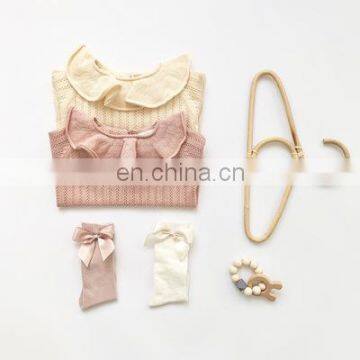 2020 Autumn Ins Baby Girl Pullover Lotus Leaf Collar Hollow Knit Sweater Baby Sweater Long Sleeve Thin photo-2