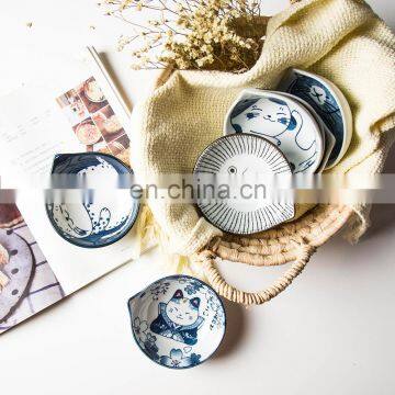 Japanese Style Household Cartoon Hand-painted Cat Ceramic Bowl Children's Rice Seasoning Bowl Dipping Ceramic Dish photo-5