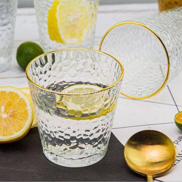 Factory Wholesale Japanese Hammer Pattern Nordic Style Drinkware Tea Coffee Mugs Tumblers Glass Tumbler Cup With Gold Rim photo-3