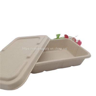 Biodegradable Bagasse Packaging Box with Lid 750ml Wheat Straw