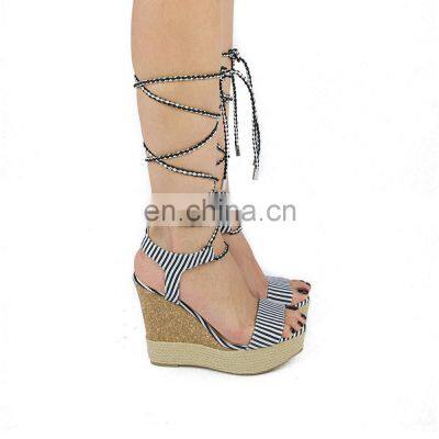 Ladies Latest Good Quality Design High Heel Lace up Wedge Sandals Shoes Women Evening Shoe photo-2