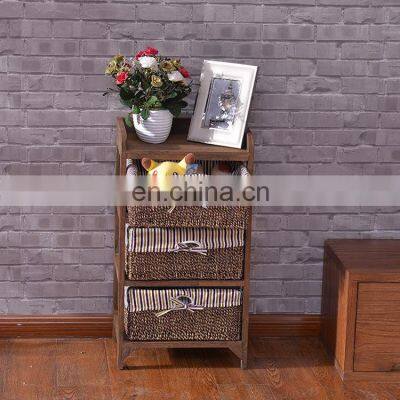 Living Room Furniture Set Wooden Corner Cabinet With Wickerwork Basket photo-3