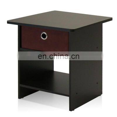 End Table/Night Stand Storage Shelf with Bin Drawer, Dark Espresso Finish