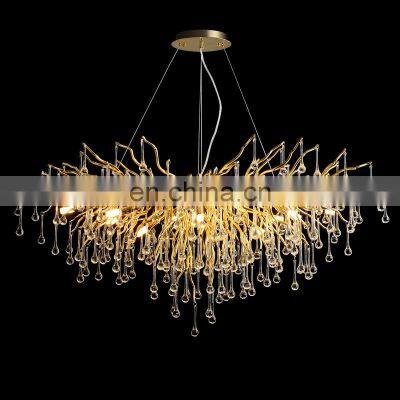 High Quality Luxury Modern Crystal Chandelier Lighting Gold Copper Tree Branch Raindrop Hanging Lamp for Hotel Project Villa photo-2