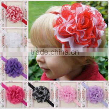 wholesale top 15 colors red flower elastic headband gauze flower kids hair accessories MY-AC0018