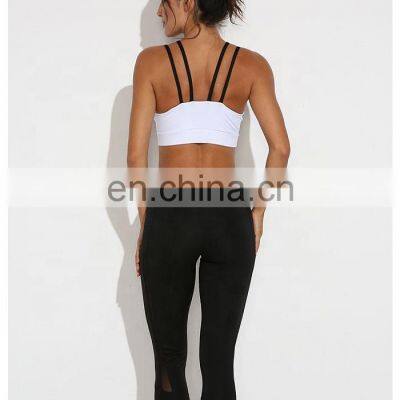 Sexy White Black Hollow Out Mesh Sport Bra Top Women Padded High Impact Thin Shoulder Strap Sports Bra and Lagging photo-2