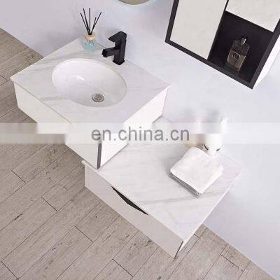40 Inch Stone Bathroom Vanities Cabinet Plastic Bathroom Vanity Stone Countertop With LED Mirror Light Side Cabinet Set Unit photo-3