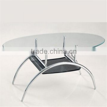 Glass top stainless steel base table oval top coffee table