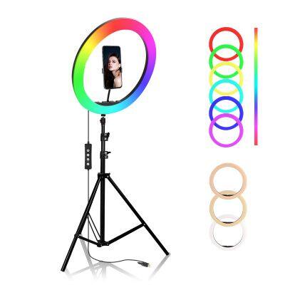 wholesale 14 inch RGB  selfie ring lighgt box with color changing ring light beauty ring light mirror