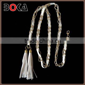 // Hot Selling fashion iron chain belt with white rope // and tassel for wholesale , fashion belt factory outlet //