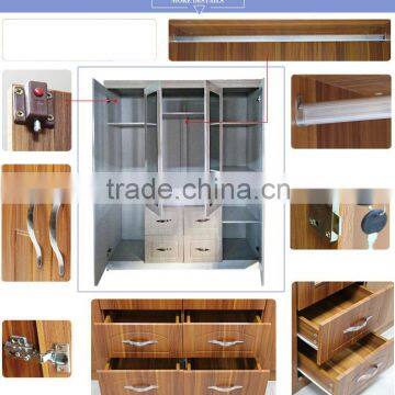 Armoire 4 Doors Black Color Middle Double Mirror Pvc Coated Armoire photo-4