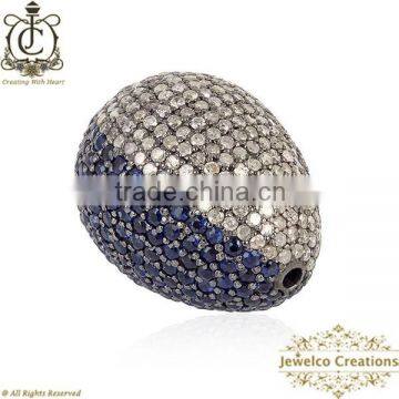 Pave Natural Diamond & Blue Sapphire Finding Jewelry, Diamond Beads, Fashion Jewelry Beads, Diamond Jewelry Manufacturer