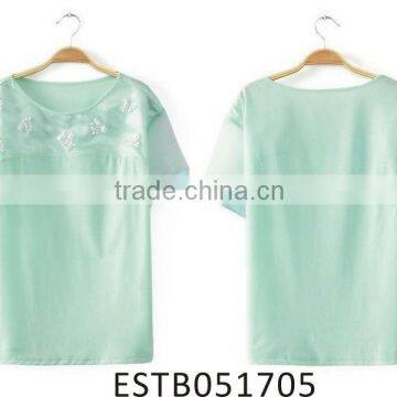 Ladies short sleeve ornamented fitted t-shirt