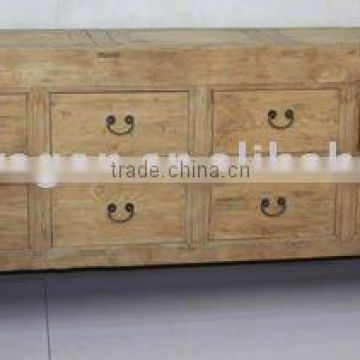 Chinese natural wood eight drawer console