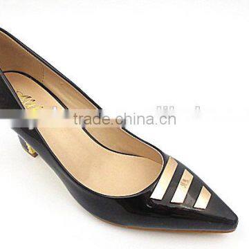 stylish closed toe middle heel pointed toes shoes high heel with gold button office lady shoes