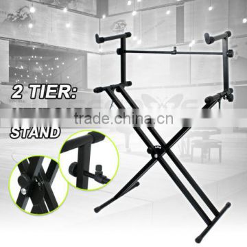 Adjustable Metal Music Keyboard Electronic Piano X Stand 2-Tier Portable Rack