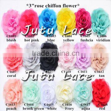 3inch rose chiffon flower, mini puff flower for baby hat accessories, cute baby crystal Headdress flower