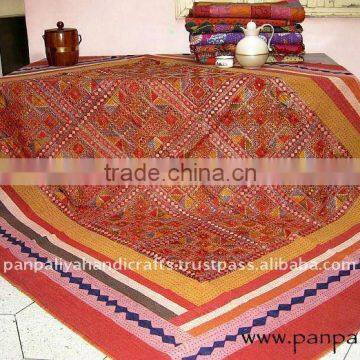 Indian handmade patchwork kantha quilts with fine hand thread work mirror work all over wholesale discounted price