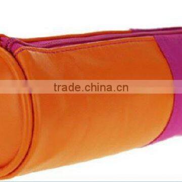 Faux Leather With Canvas Design Cosmetic Bag photo-4