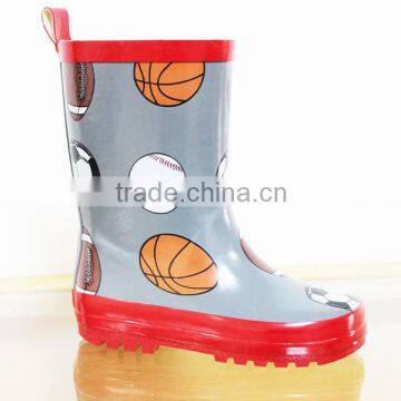 funky ball printed kids rainboots,durable high quality rubber boots,best price gum boots