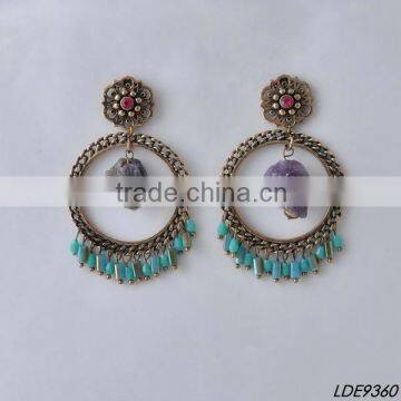 Classical Round Hoop With Nature Stone Earrings Gold Hoop Earrings Supplier's Choice photo-2