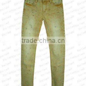 Lady's Colour Paint Jeans -- Yellow