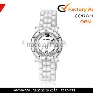 Hot Ceramic White Band Match easy Lady Crystal Wrist Watch w/ Gift Box