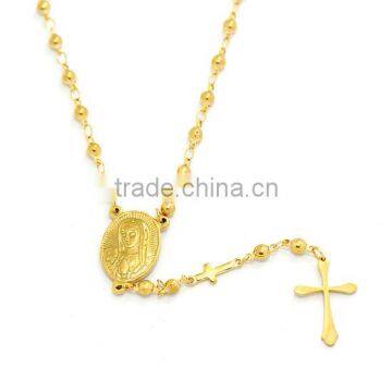 316 Gold Plated Catholic Family 3mm Rosary Beads Necklace with Cross Virgin Mary Medal Religious Necklace Jewelry for Prayers