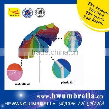 220cm TNT 10ribs colorful plastic tilt iron pole end rainbow beach umbrella