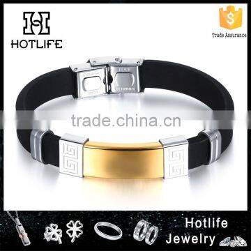 hot sale two tone 316L steel silicone bracelet metal