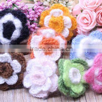 Knitting Wool Flower Appliqur For Kids Clothing,Fabric Flower Patches For Hair