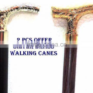 NAUTICAL 2PCS. SILVER BRASS WALKING CANES / ANTIQUE DESIGNER WALKING STICK wk1169