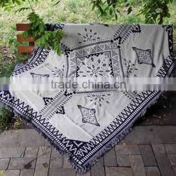 Gobelin Black and White Squares and Tapestry Throw Blanket photo-2