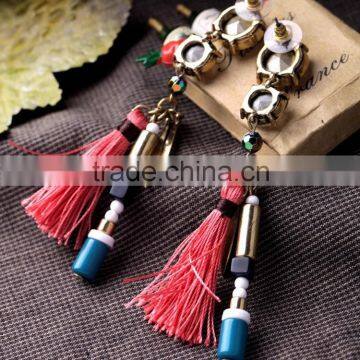 Round crystal pendant earring wholesale Fashion gold alloy rivet and tassel drop earring