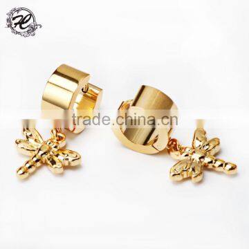 Fancy design gold earring for women Dragonfly charm pendant girl's earring