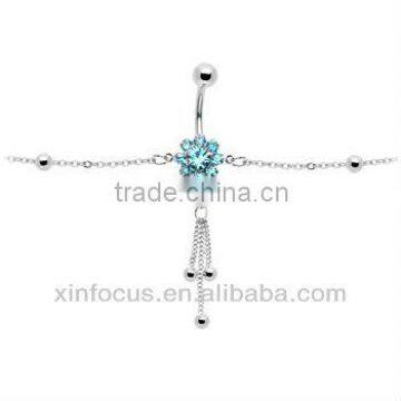 Bold and Blue Jeweled Flower Dangle Belly Chain fashion rhinestone navel belly rings waist chains